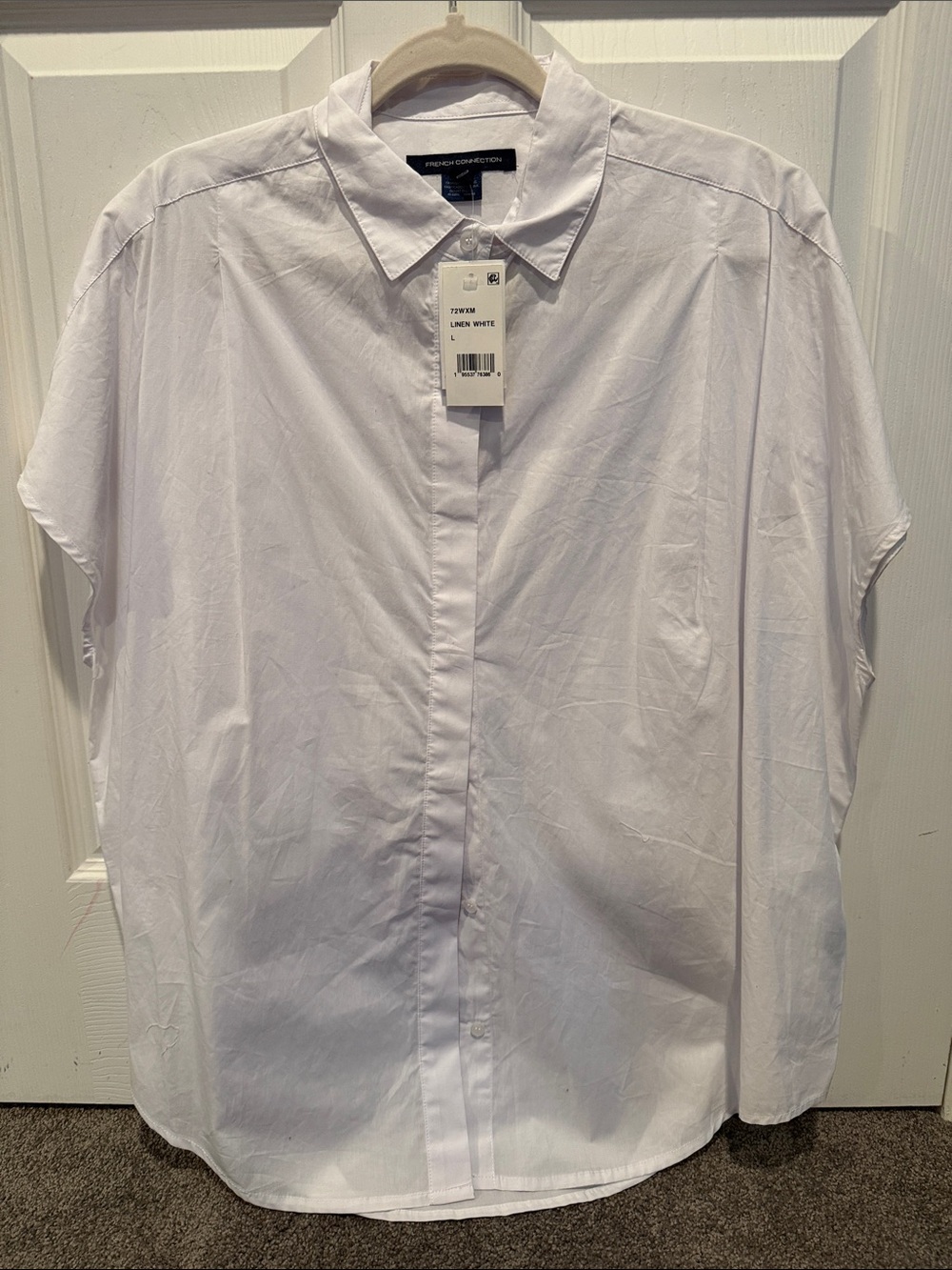 Women's Linen White Short-Sleeve Button-Up Shirt